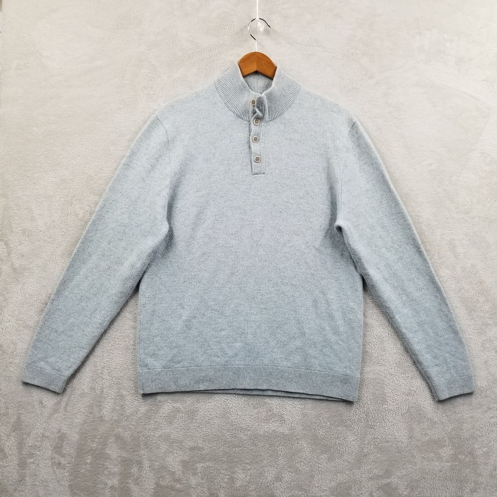 Robert Talbott Sweater Men XL Blue Grey 100% Cashmere High Neck Long Sleeve‎